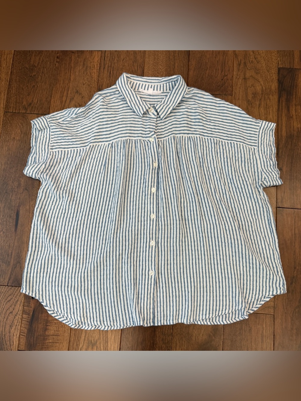 Jane + Delancey Blue and White Striped Oversize Boxy Fit Button Up Shirt Size XS